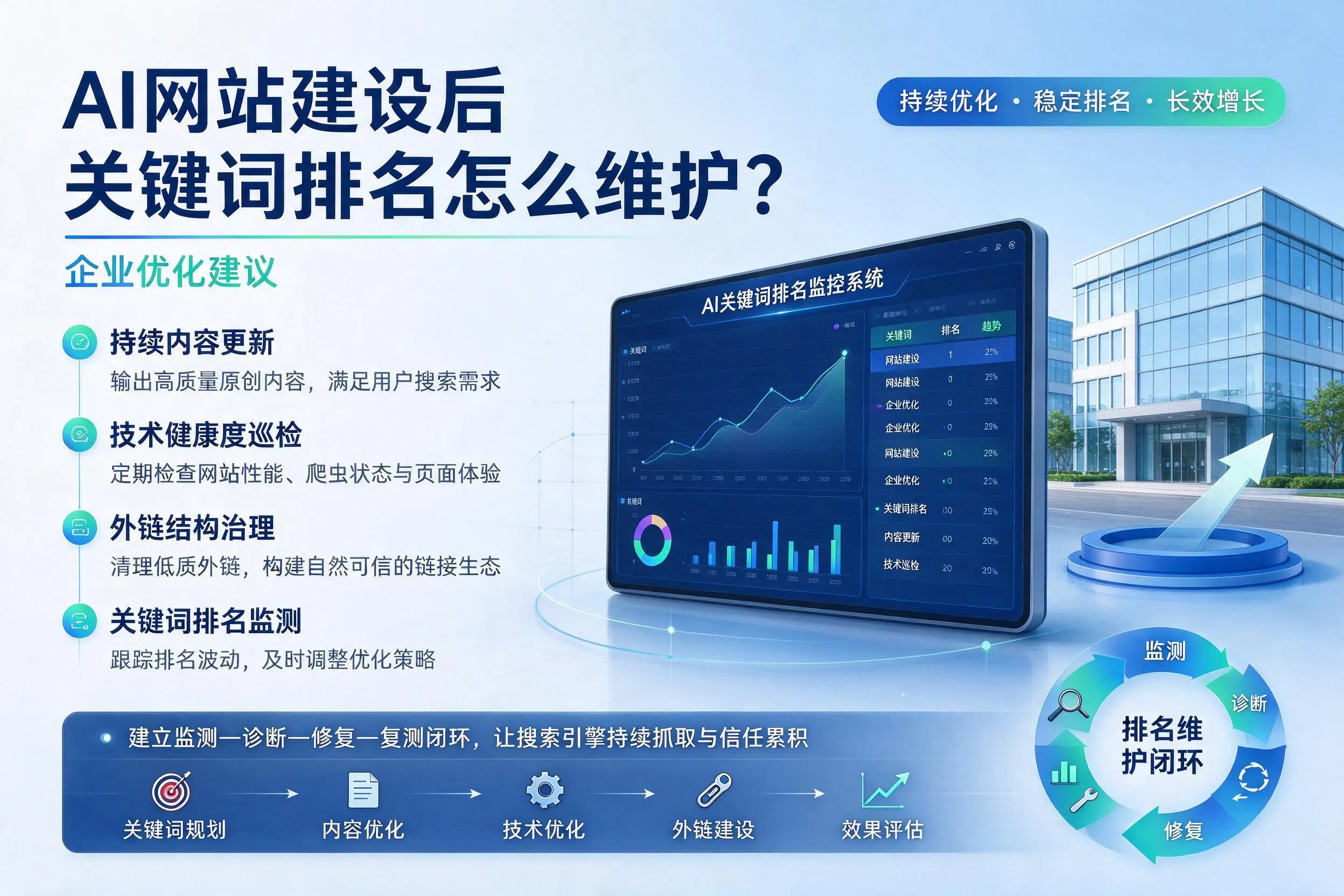 AI网站建设后关键词排名怎么维护?定安企业优化建议