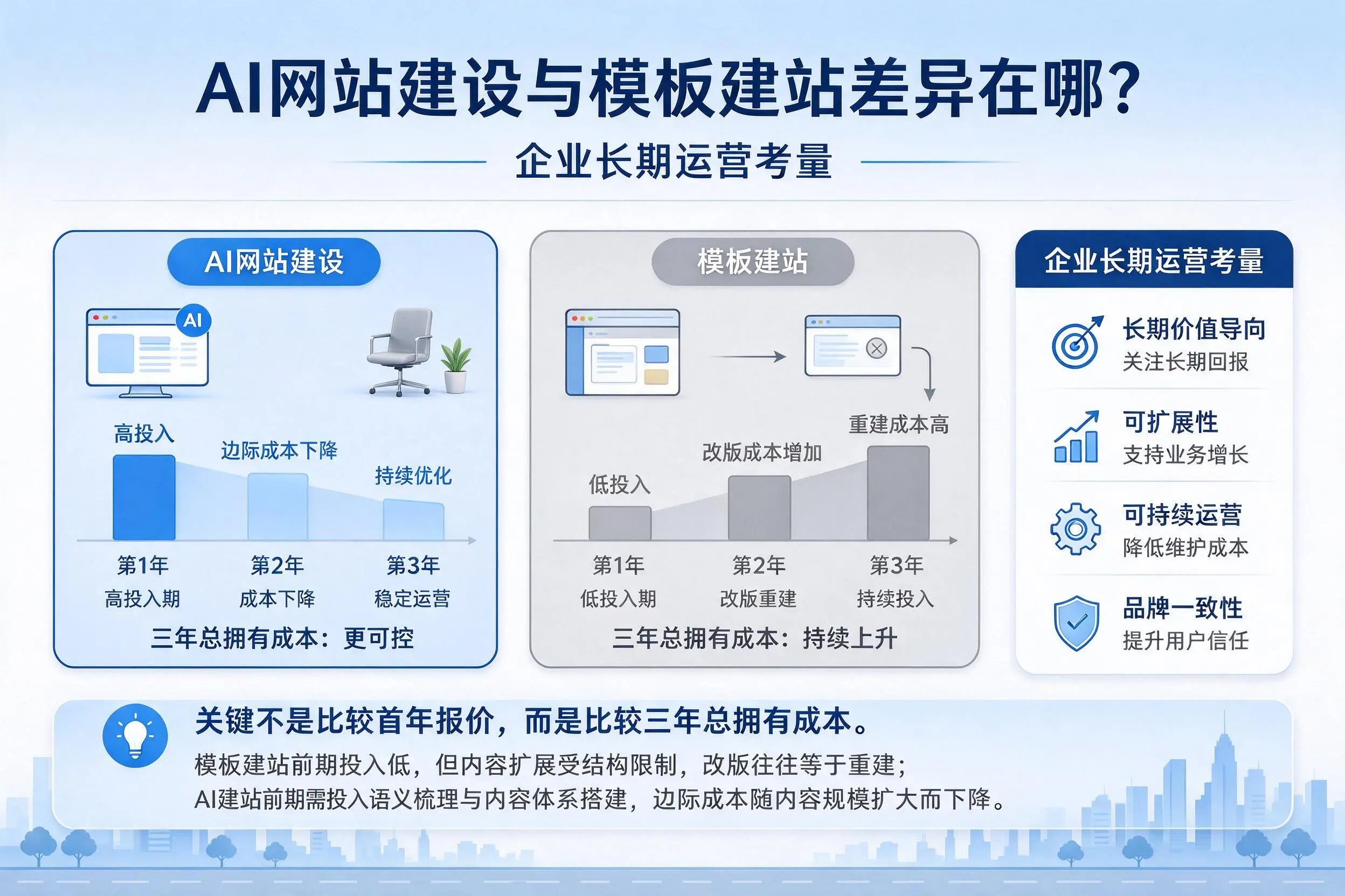 AI网站建设与模板建站差异在哪？定安企业长期运营考量